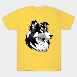 Stunning and Cool Collie Monochrome and Gold Portrait for Father's Day T-Shirt